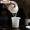 140ml Iced Jade Wihte Porcelain Gaiwan Luxury Brewing Tea Sancai Tea Tureen Household Tea Making Cover Bowl for Tea Ornaments