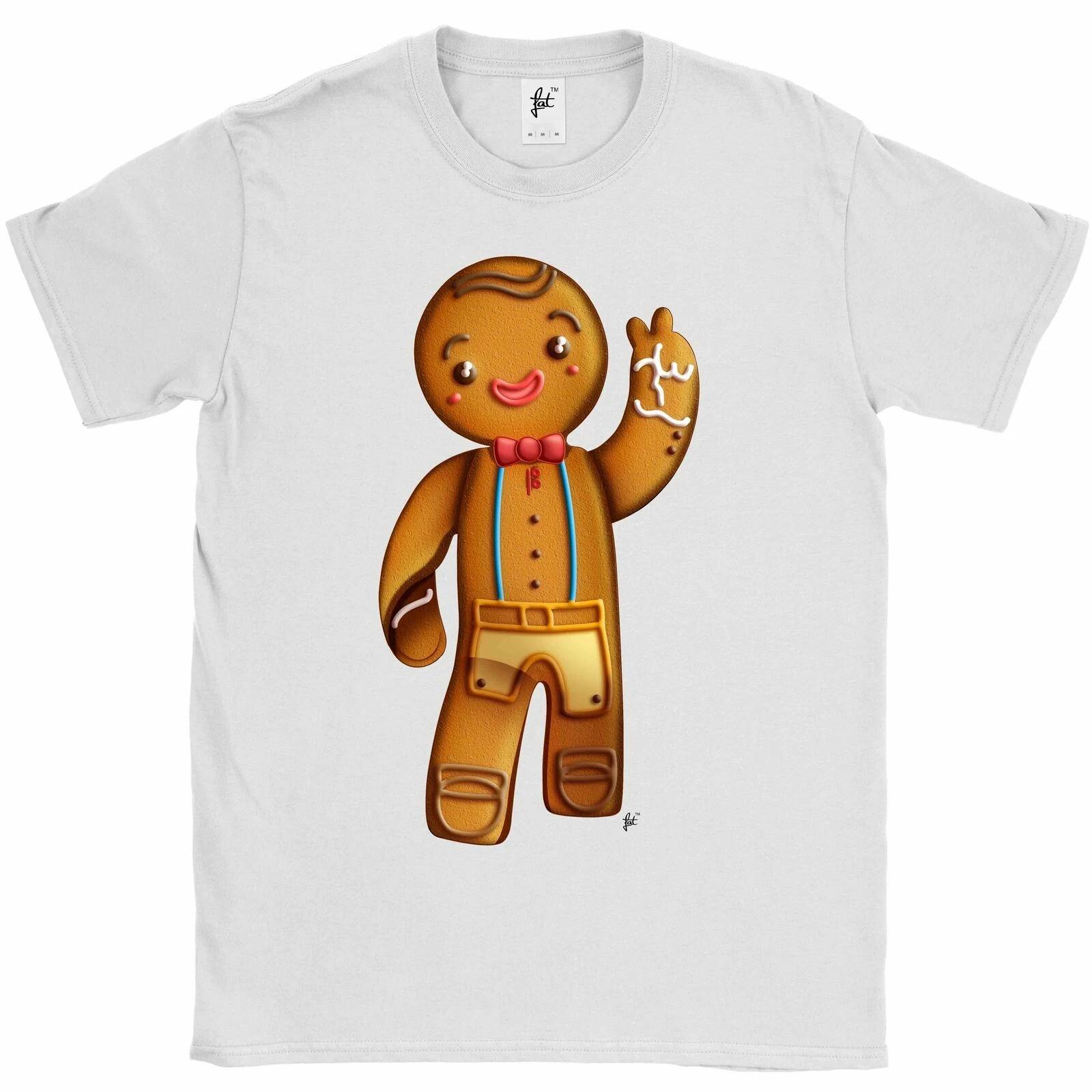 Happy Gingerbread Man Smiling & Waving Mens T-Shirt S