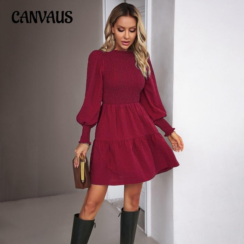 

Весенне-осеннее женское платье, однотонные короткие платья с длинными рукавами