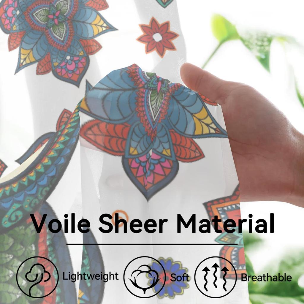 Herdesings Boho Ethno Eule Transparente Tüllvorhänge Chiffon Vorhänge 2 Paneele Fenstervorhänge für Wohnzimmer Schlafzimmer Küche Deko