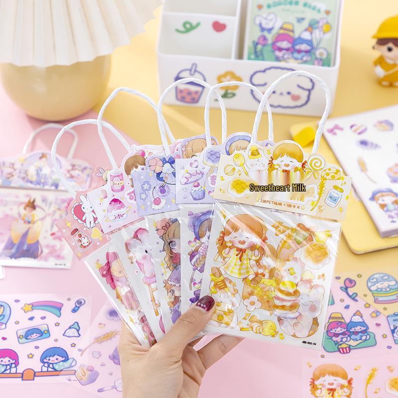 Waterproof Cartoon Character Stickers for Kids Diaries – Girly Heart Design 3 Stickers + 1 Card