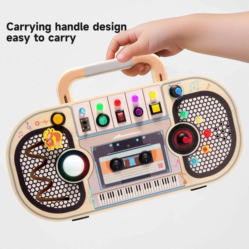 Wooden Kids Circuit Learning Busy Board Toy With Recorder And Led Light Features