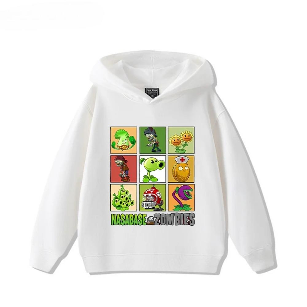 2025 Autumn/Winter New Children's Long Sleeve Top Plant Wars Zombie Printed Street Fashion Boys and Girls Hooded Sports Shirt