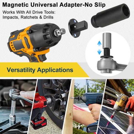 4Pcs/Set Drive Ratchet Adapter Set Impact Socket Adapter Set Carbon Steel Magnetic