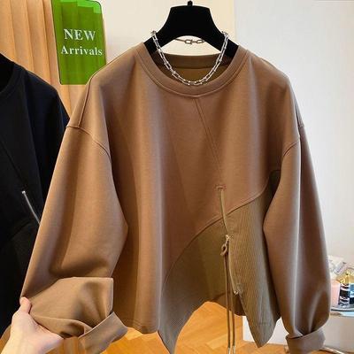 Western Design Spliced Sweatshirt for Women In Spring and Autumn Loose Fashion Irregular Slim Long-sleeved Top