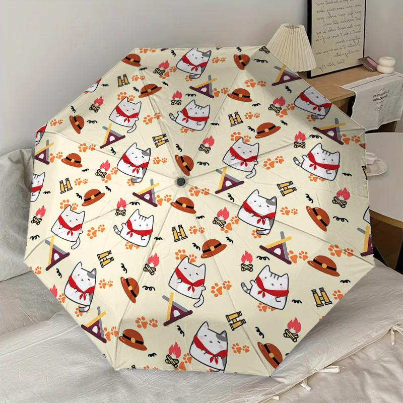 1pc cat campfire Pattern Umbrella Design Automatic Opening and Closing Umbrella, High-quality Travel Umbrella, Lightweight and Portable, -89