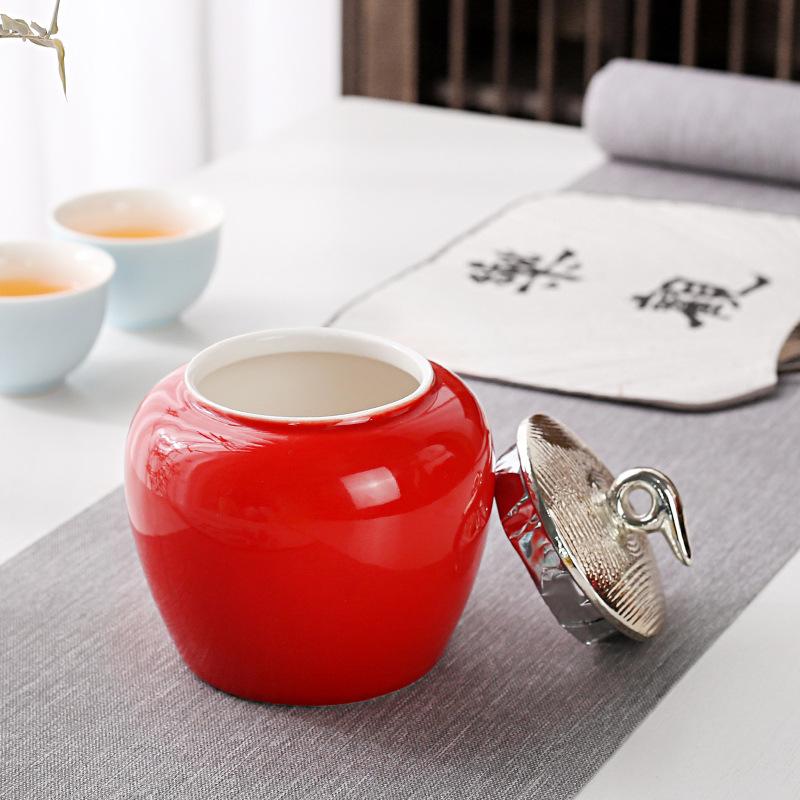 European-style Ceramic Tea Canister Round Gongfu Tea Storage Jar Celadon Sealed Container for Candies Nuts and Spices Kitchen