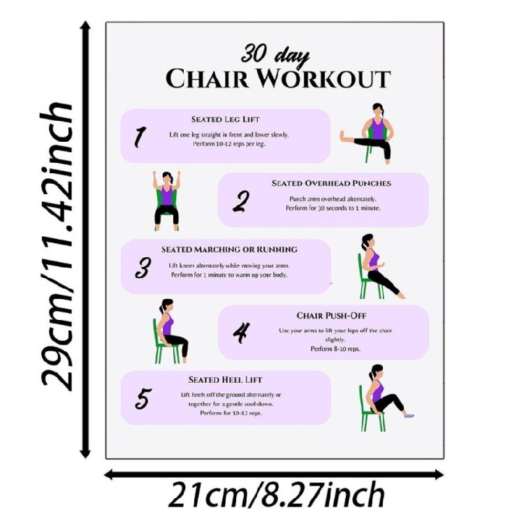 6Pcs Fitness Card Yoga Seated Postures Exercise Charts 30 Day Chair Exercises Plan Poster for Morning Sports Enduring