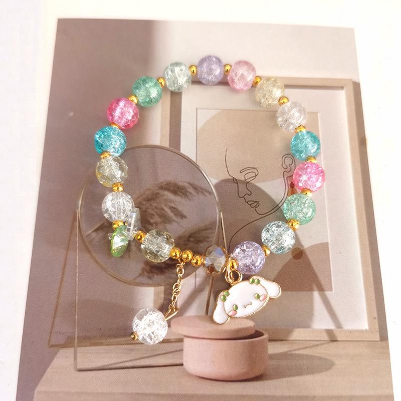 Sanrio Christmas Popcorn Crystal Beaded Bracelet - KT Cat & Kuromi Cartoon Design for Women, Perfect Gift for Besties