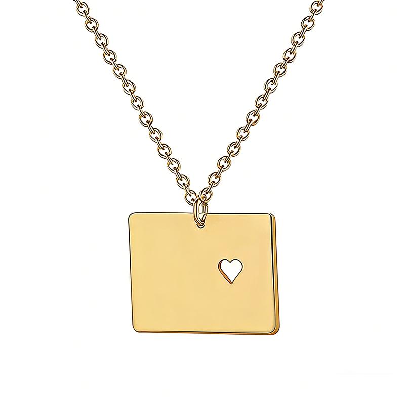 Stainless Steel United States Map Necklace Jewelry Hollow Heart Colorado Map Pendant Necklace For Men Women золотой