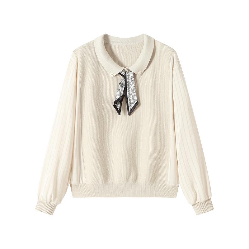 Women's Elegant Autumn Lapel Knitted Sweater, Fake Two-Piece Loose Top