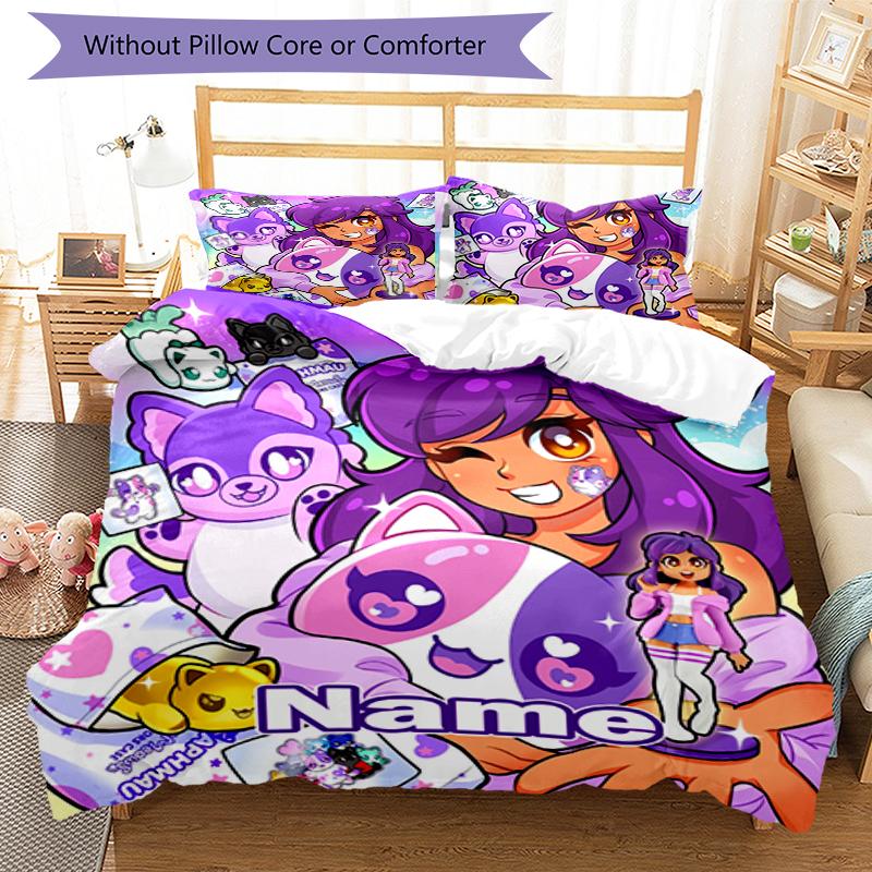 Set Biancheria da Letto Aphmau Personalizzato con Nome (3 Pezzi) Chiusura con Bottoni Include 1 Copripiumone e 2 Federe, Morbido e Confortevole per Tutte le Stagioni.