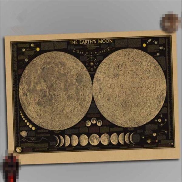 Exquisite Retro Large Vintage Paper Earth's Moon World Map Poster Elegant Home Decor