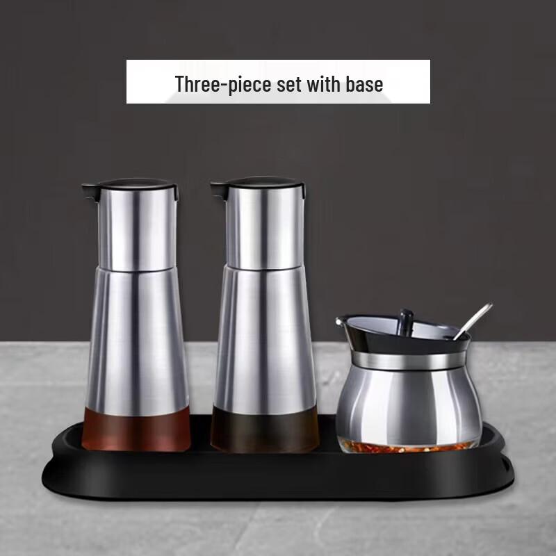Mailang 3-Piece 304 Stainless Steel & Glass Condiment Set