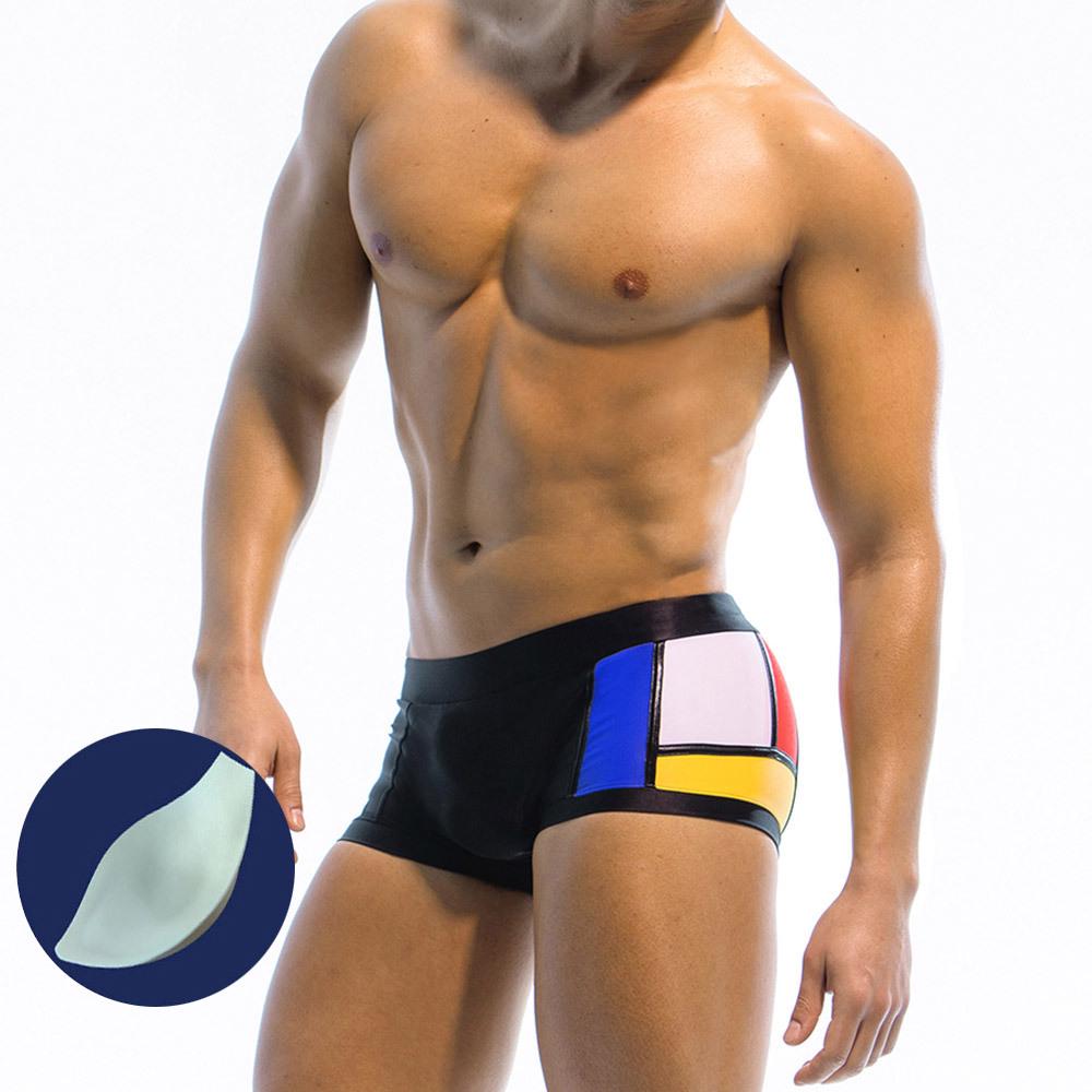 UXH Men's Patchwork Multicolor Briefs - Sleek, Sexy, and Anti-Exposure Beachwear.