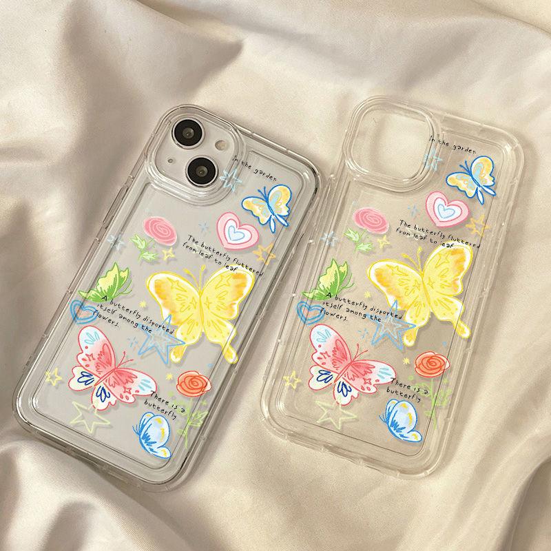 Dopamine Color Butterfly Applicable iPhone17ProMax Airbag Mobile Phone Case 16Pro Apple 13/15 Black and White