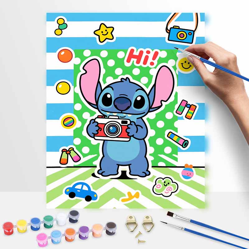 Disney Stitch holding camera oil painting art kit handmade painting diy home decoration 20x30cm