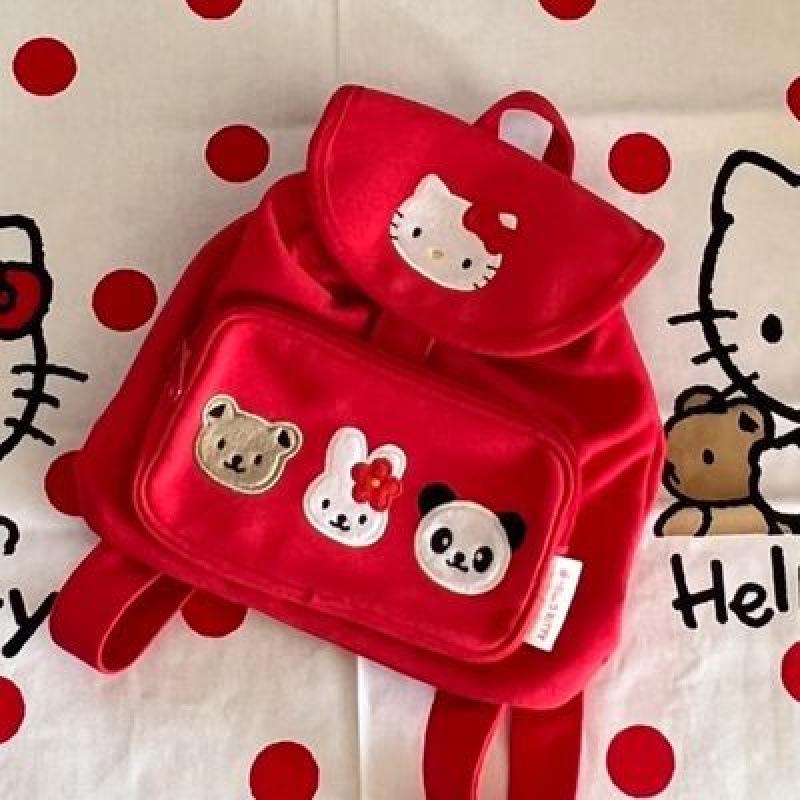 Strawberry Bear Canvas Backpack: Cute Japanese Cartoon Schoolbag with Embroidered Childlike Design for Girls