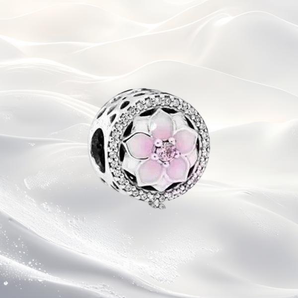 Cherry Blossom Flower Clip Charm Beads Dangle Fit Original Snake Silver Bracelet Necklace Bead For Diy Jewelry Women Gift
