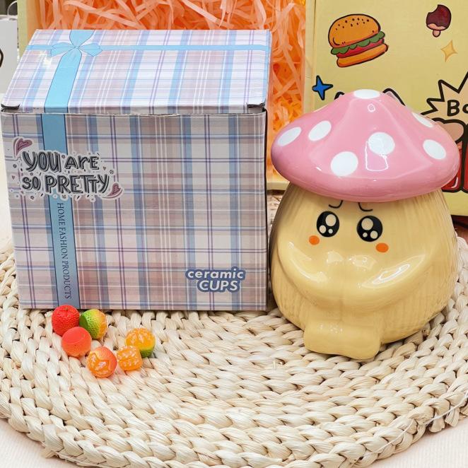 Creative Mushroom Emoji Cute Ceramic Mug, High Beauty Coffee Mugs, Birthday Gift Water Cups, Office Breakfast Milk Kawaii Cup 301-400ml
