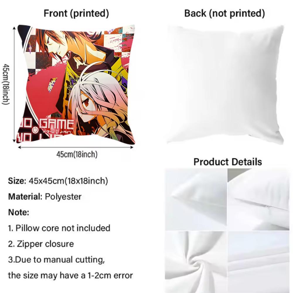 No Game No Life Anime Cushion Cover Pattern Printed Pillowcase for Living Room Sofa Cushion Cover & Bedroom Decor