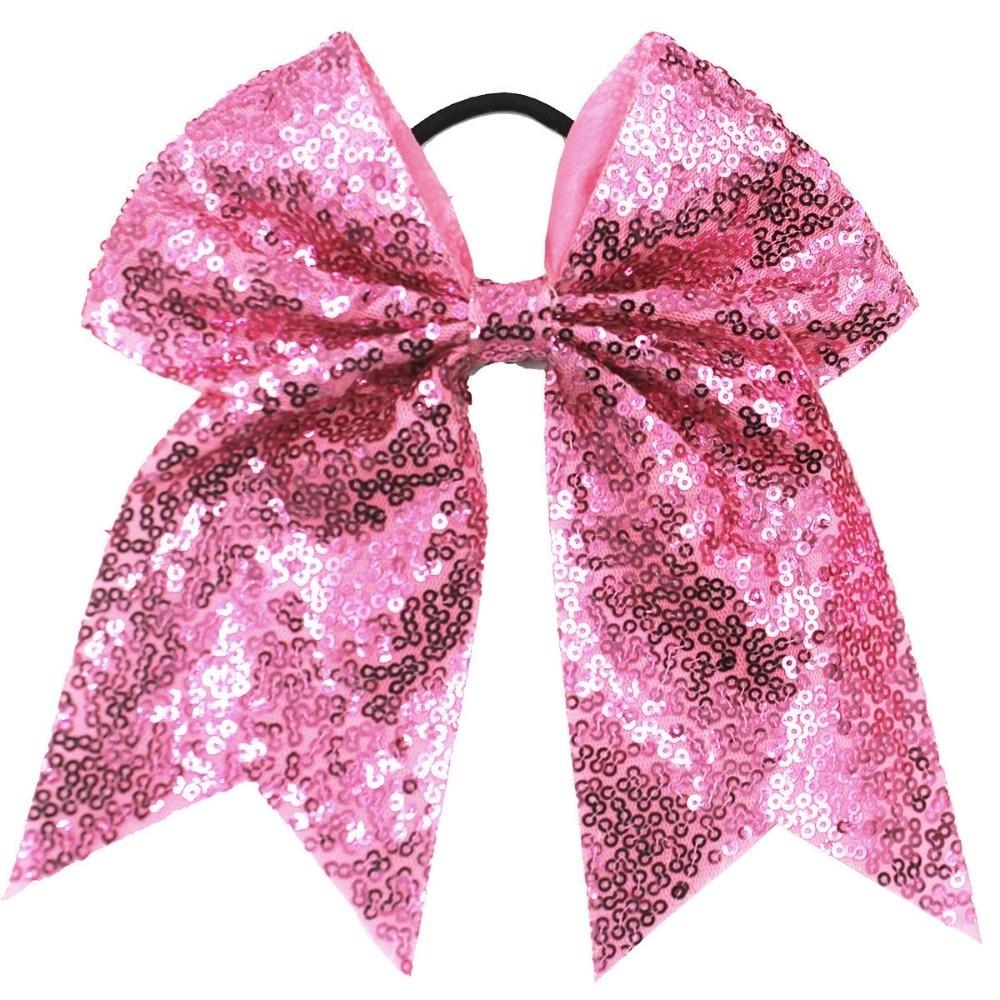 Large Size Sparkly Glitter Bows Shiny Sequins Dovetail Bow Sequins Hair Bows Elastic Hair Ties Pigtail Bows For Kid Girls