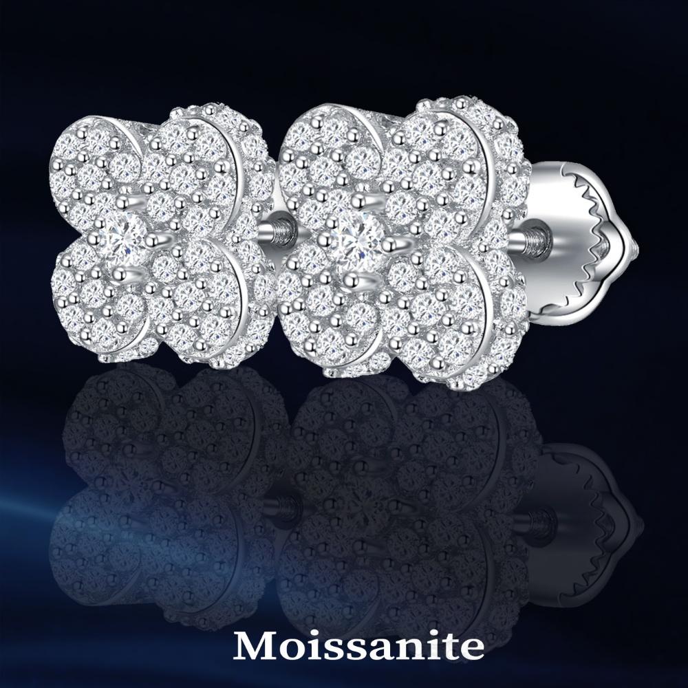 Four Leaf Clover 925 Sterling Silver Flower Moissanite Stud Earrings