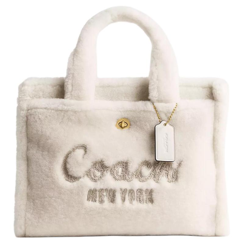 

COACH Cargo 34 Cursive Logo Embroidery Shearling Tote Bag Shopping Bag Shoulder Crossbody Handbag Large Women s White білий