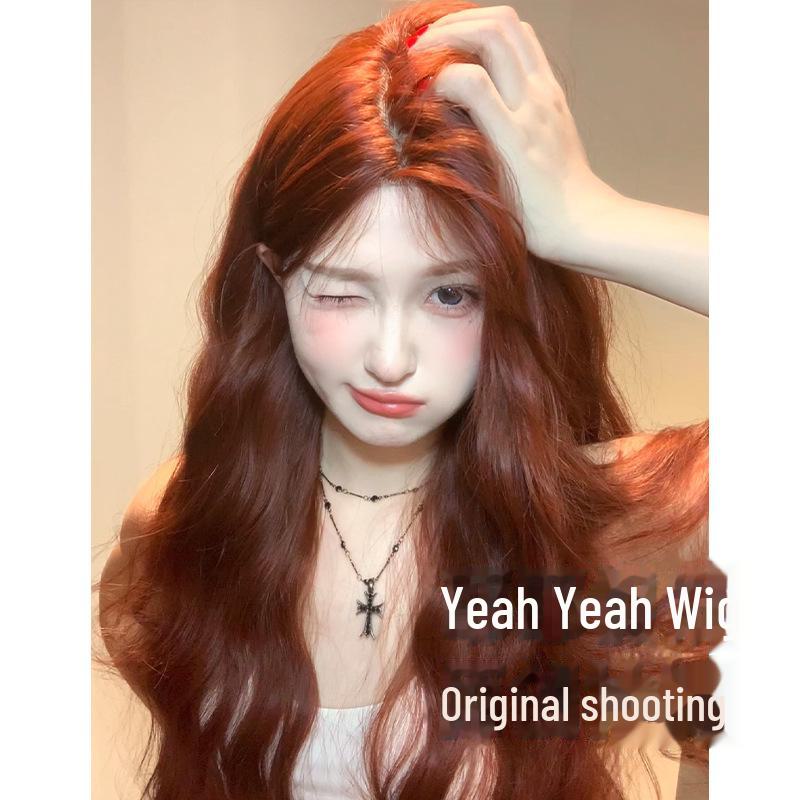 Yeye Wig: Celebrity-Inspired Middle Part Long Curly Lace Wig In Caramel Orange Brown