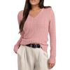 Women's Cable Knit V Neck Sweater Lightweight Soft Pullover Sweaters