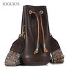 Leather women's bag simple casual trend drawstring bucket bag retro women's shoulder messenger bag