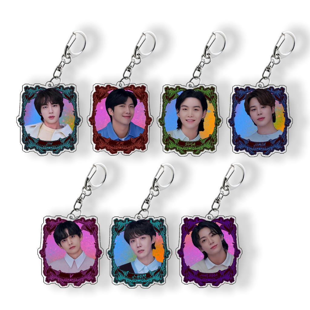 7pcs BTS Retro Photo Frame Style Keychain, Member Portrait Backpack Charm, Celebrity Merchandise Support Ornament