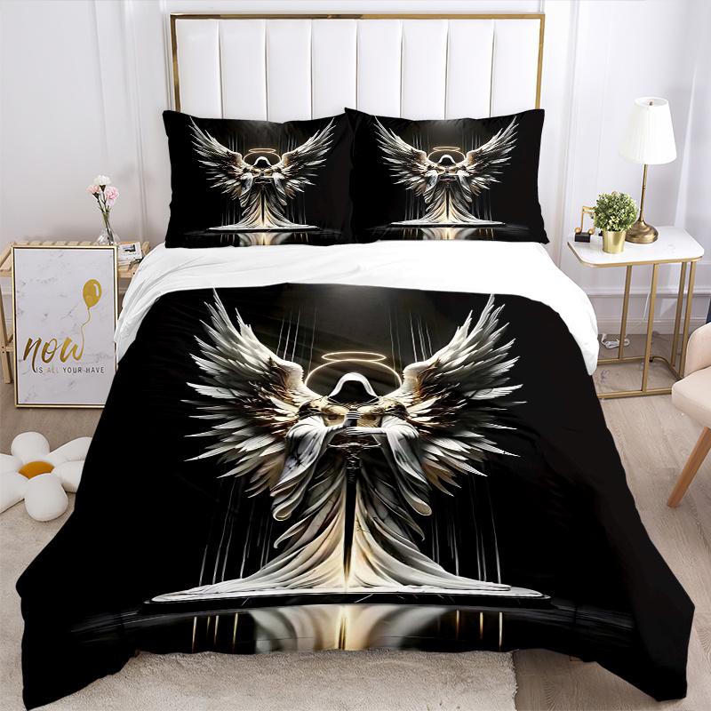 3pcs Angel Wings Bedding Set with One Quilt Cover and Two Pillowcases, Perfect for Bedroom Decor and Guest Rooms, Featuring Anime Cartoon De