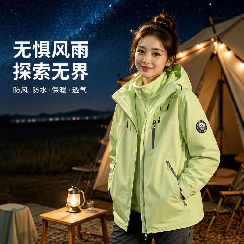 Men Women 3-in-1 Waterproof Windproof Hiking Jacket With Fleece Inner Layer Winter Outdoor Mountaineering