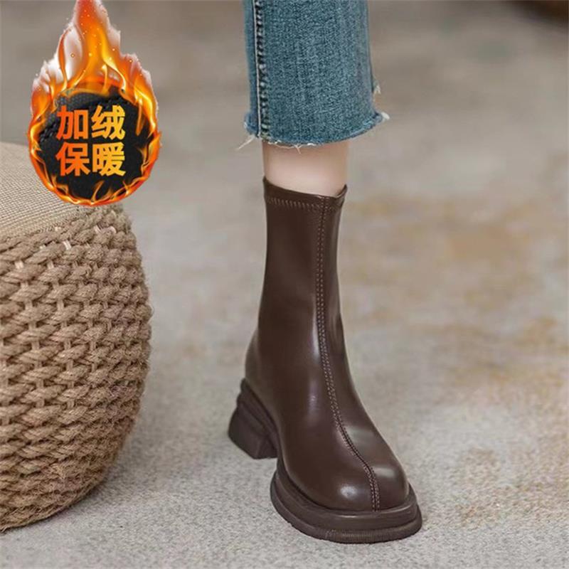 British Thick Heel Martin Boots Autumn and Winter New Non-slip Foot Small Temperament Locomotive Velvet Short Boots