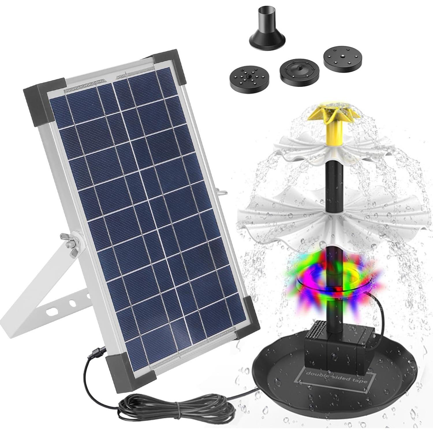 3 Tiered Bird Bath Fountain,Solar Powered Water Pump Waterfall Feature with Colorful Light 3 Nozzles 6W Solar Panel for Garden, BirdBath, Patio, Yard чёрный