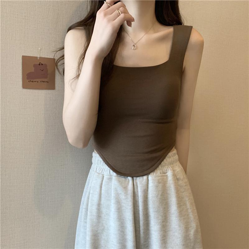 Summer Sweet Spice Girl Halter Tank Top with Chest Pad Inside and Outside Wear Wide Strap Sleeveless Top