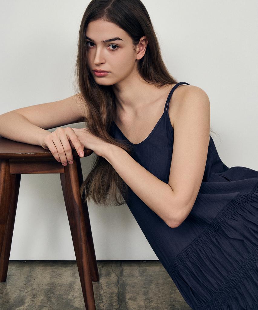 Laneonkyulleoseu Drape Shirring Slip Dress_Navy