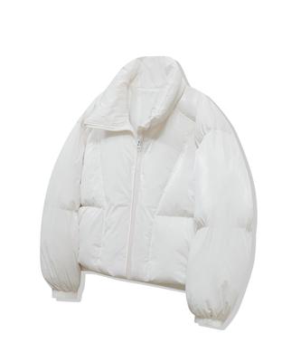 Vivabrown 85-Viva045 Utility Glossy Curved Line Crop Short Padded Jacket White