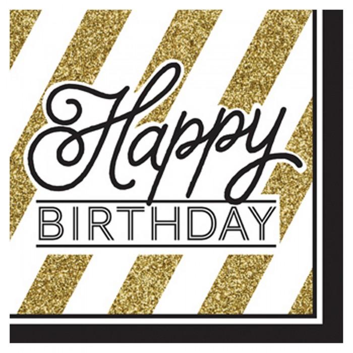 Creative Converting Black And Gold Happy Birthday Napkins (Pack Of 16)
