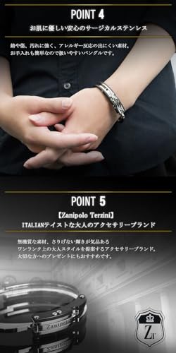 Zanipolo Tarzini Herren Armreif Manschette, Silberfarbe, Chirurgenstahl, Hypoallergen, 316L Armreif