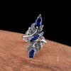 1 Pc Fashion Long Blue Agate Faceted Stone Crystal Women's Ring