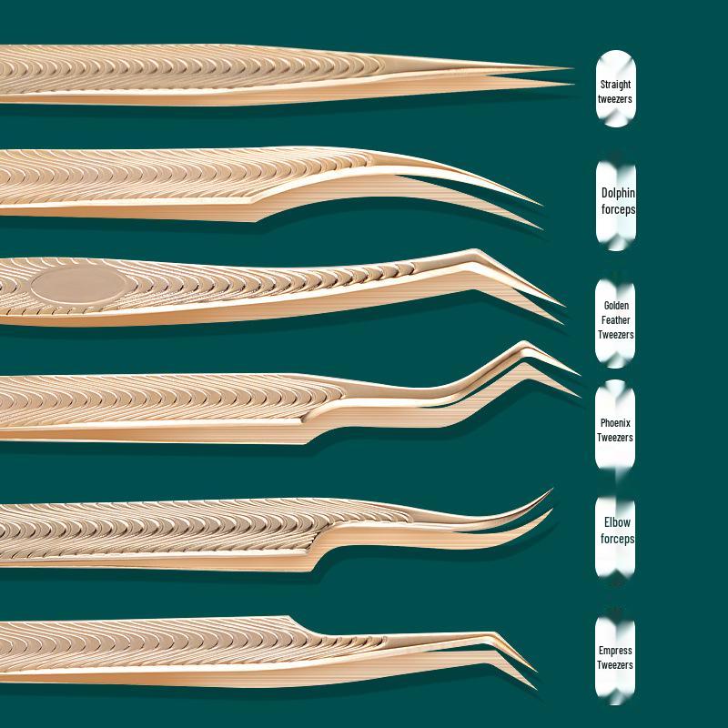 Gold-Plated Precision Eyelash Grafting Tweezers Set