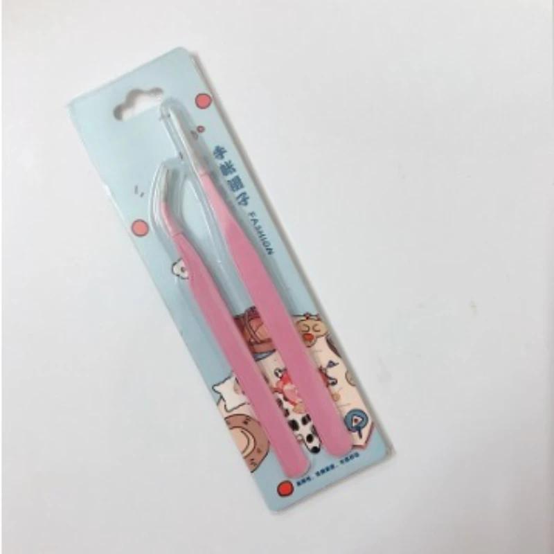 Прямые и изогнутые пинцеты из нержавеющей стали, цветные (розовые, синие, фиолетовые), DIY пинцет для ресниц, инструмент для захвата страз и наклеек для нейл-арта розовый