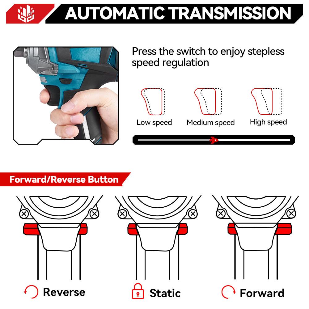ONEVAN Brushless Electric Impact Wrench 1/2 Inch Cordless Hexs Socket Kit 3 In 1 Screwdriver Tool For Makita 18V Battery