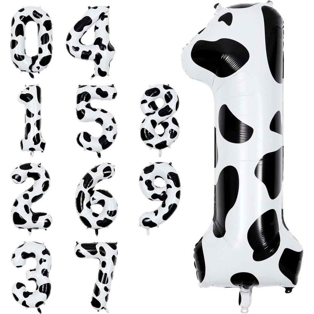 1pcs American Version 40inch Cow Print Large Cartoon Digital Balloon Black and White Print Children and Baby's Birthday Number