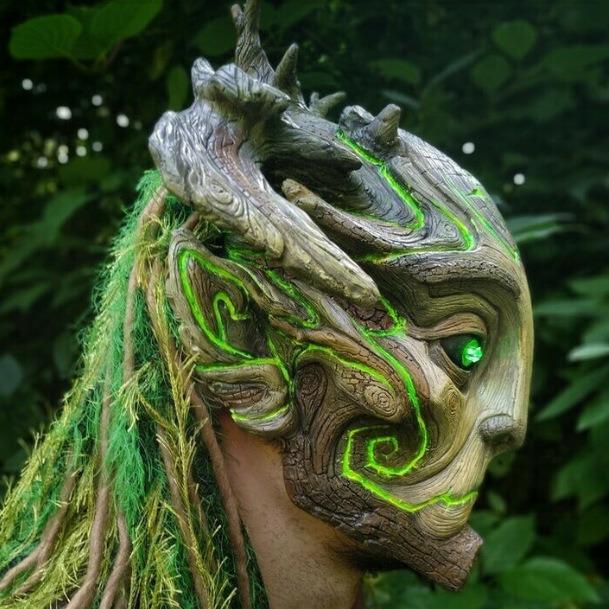Halloween Green Forest Elf Latex Mask - Old Man Design