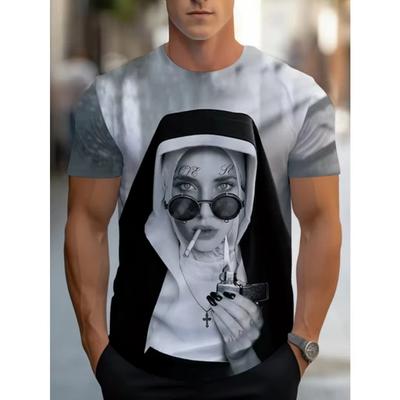3D Printed Dark Nun T-Shirt For Men Mysterious Cool Pattern Tees Summer Casual Round Neck Short Sleeve