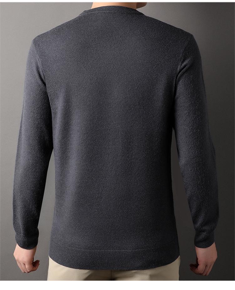 Men's Round Neck Long Sleeve Knitted Sweater - Casual Trend Solid Color