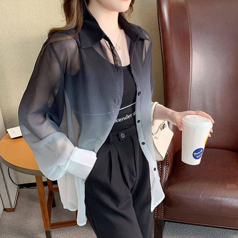 Cămașă din șifon pentru femei de vară, cu culoare degradată